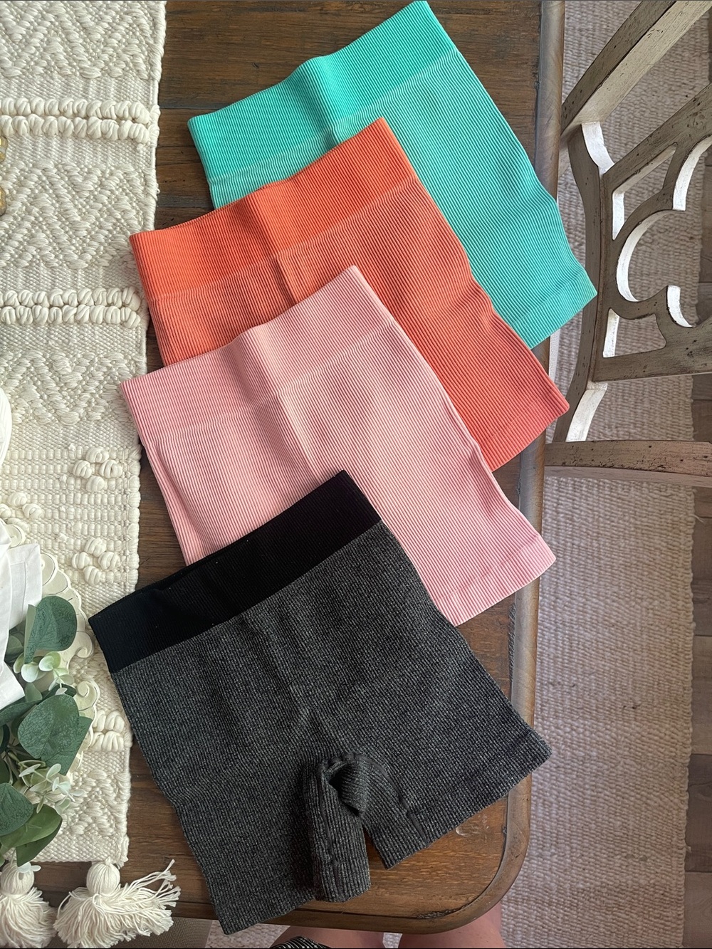 Zenana Seamless Ribbed Biker Shorts - Mint, Coral, Light Pink, Charcoal